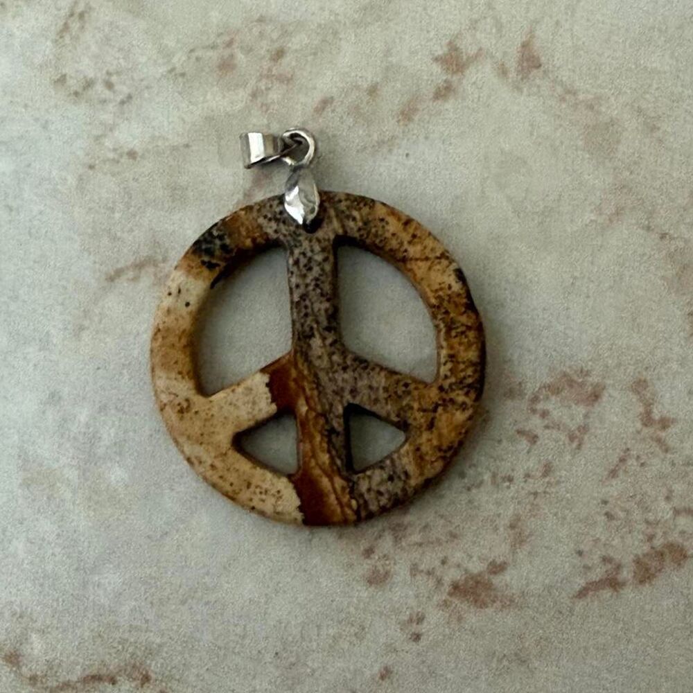 NWOT wooden peace sign necklace charm
